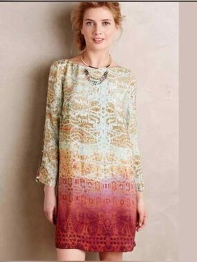 Maeve for Anthropologie cleome ombre print silk dress size XS VGUC